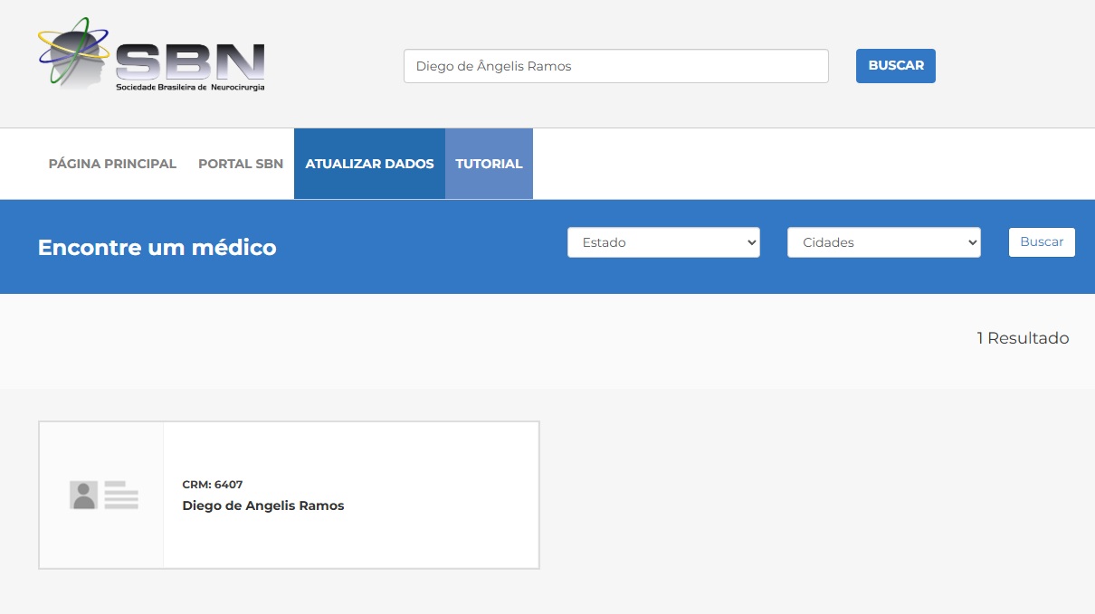 Exemplo de busca do nome Diego de Ângelis Ramos no site da SBN