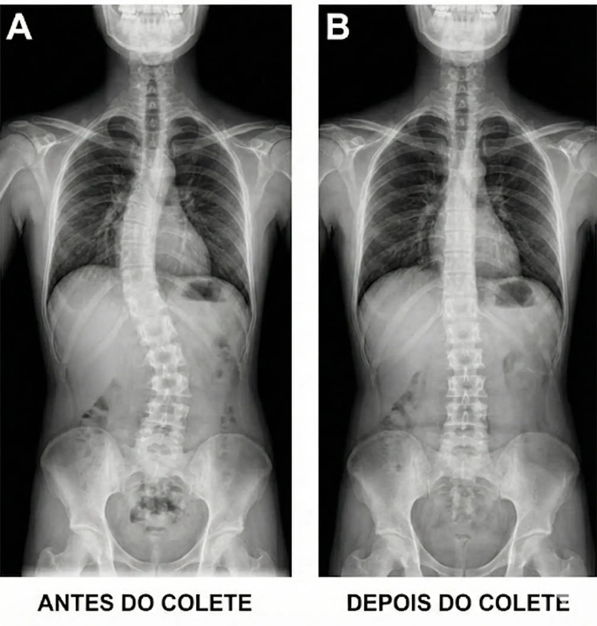 Comparativo antes e depois do uso do colete